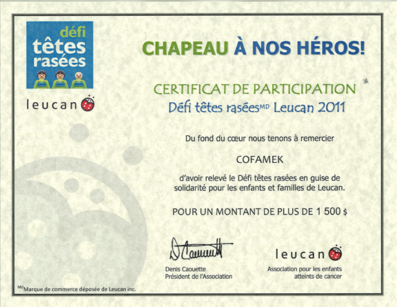 Défi têtes rasées - Certificat